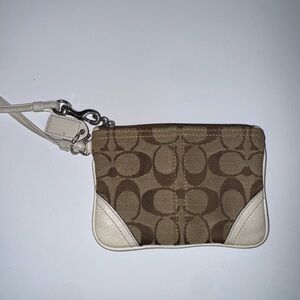 Coach Signature Brown and Cream Wristlet